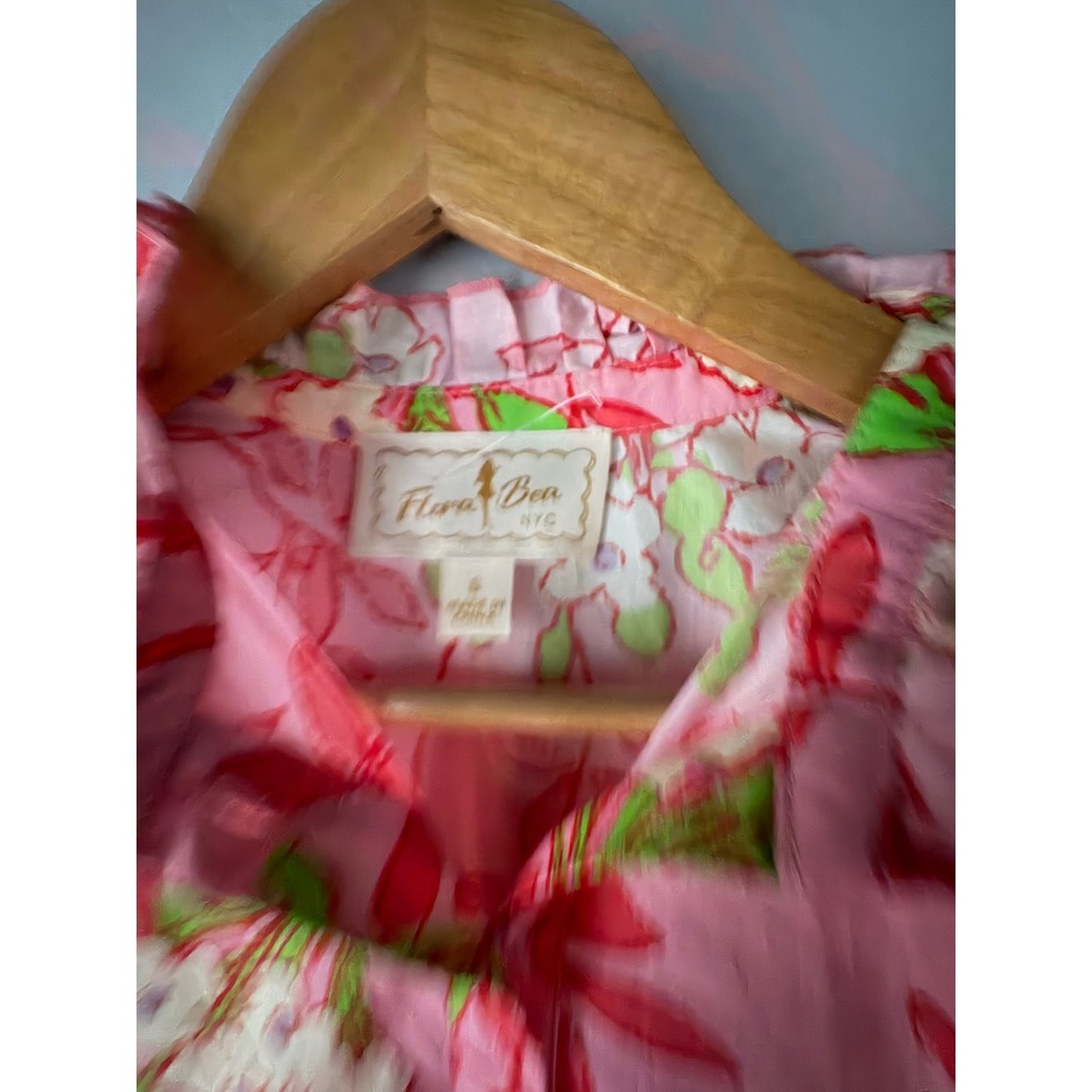 Flora Bea NYC Pink Floral Ruffle Neck Mini Dress Size 4 - Picture 4 of 7